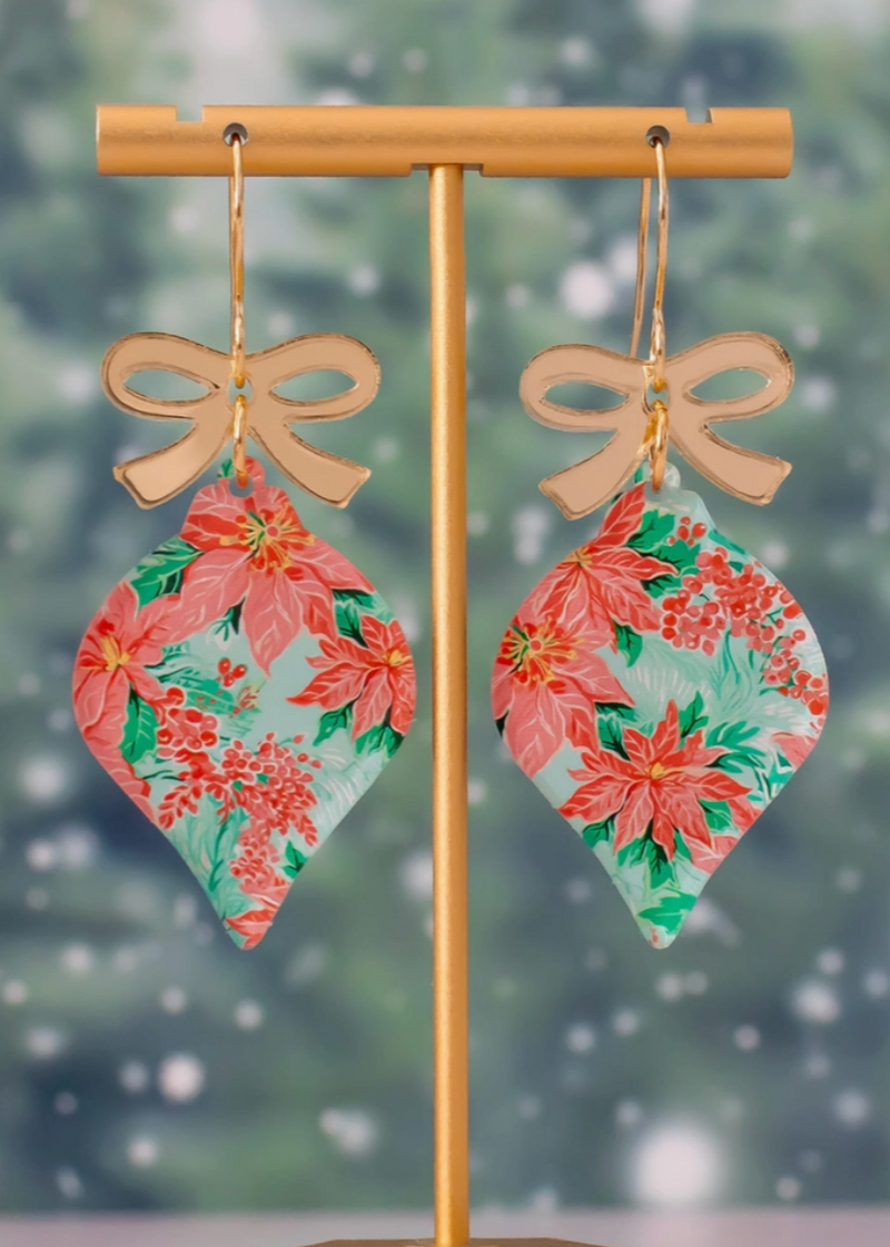 Poinsettia Christmas Ornament Earrings