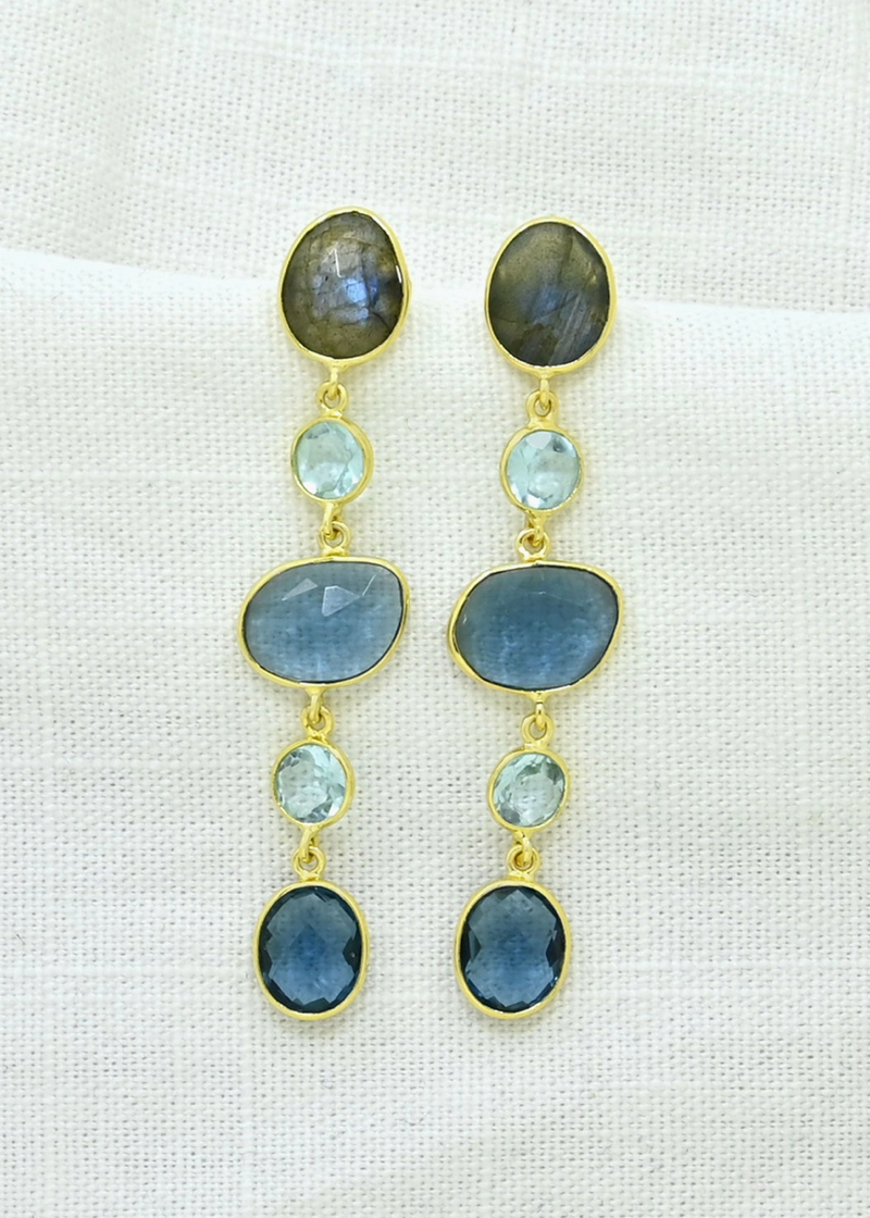 Aubrey Blue Iolite, Blue Tpz & Lab Earrings