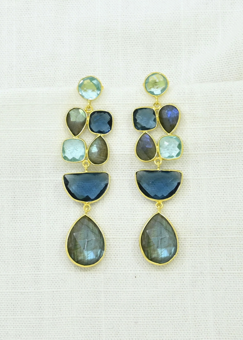 Blue Iolite, Topaz & Lab Earrings