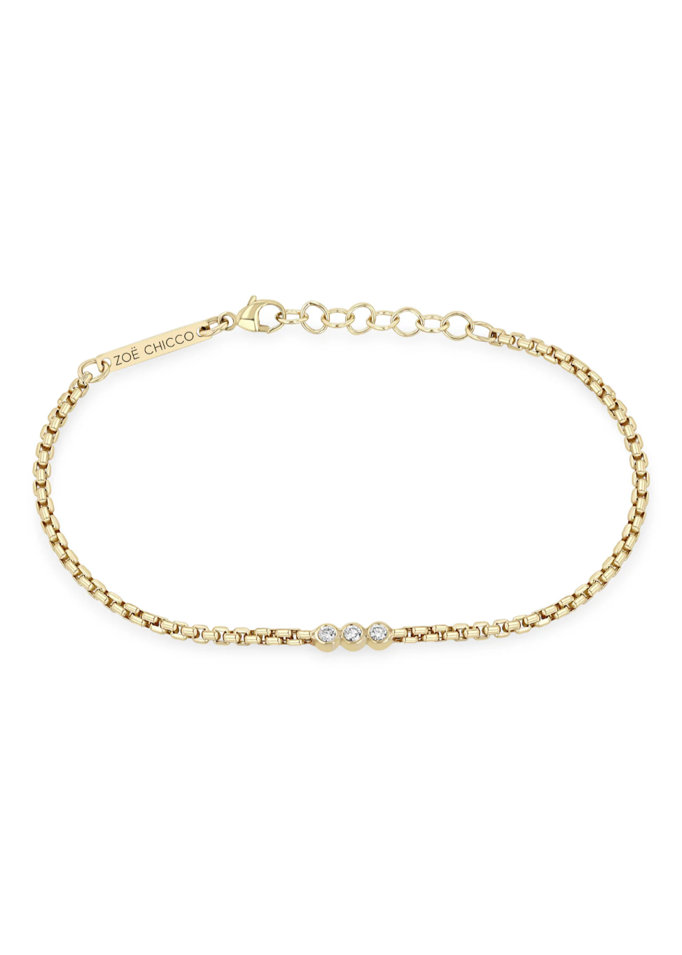 Zoe Chicco 3 Diamond Bezel Box Chain Bracelet