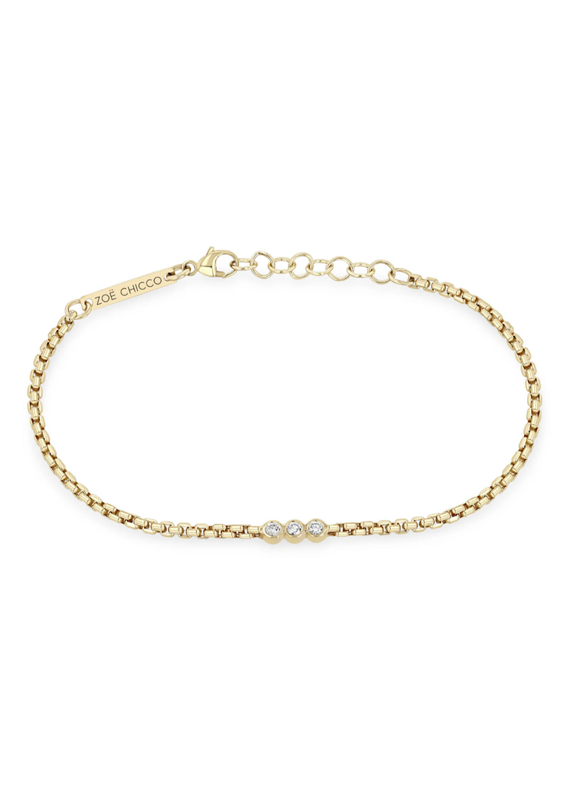 Zoe Chicco 3 Diamond Bezel Box Chain Bracelet