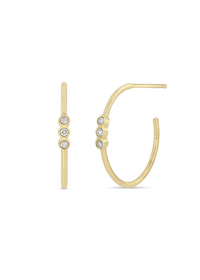 Zoe Chicco 14k 3 Bezel Diamond Hoops