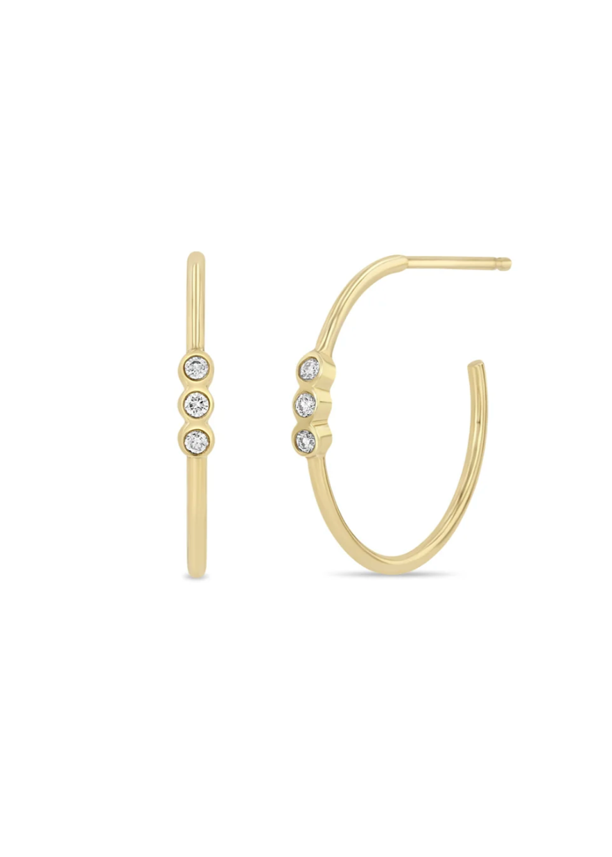 Zoe Chicco 14k 3 Bezel Diamond Hoops