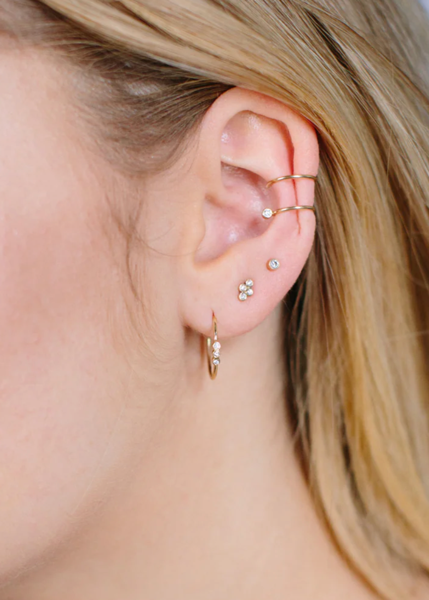 Zoe Chicco 14k 3 Bezel Diamond Hoops