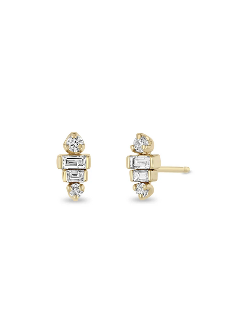 Zoe Chicco 14K Baguette Diamond Stacked Studs