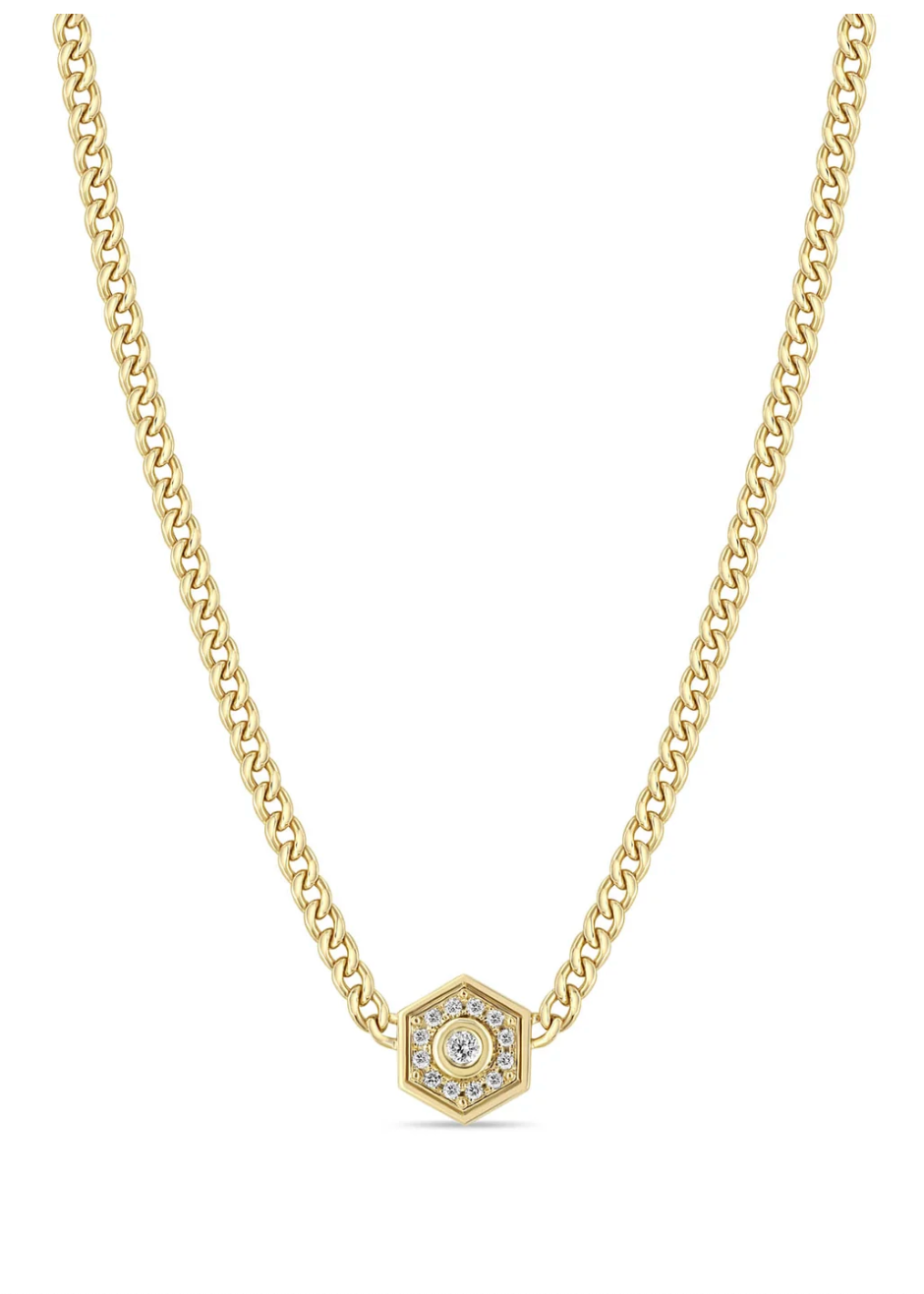 Zoe Chicco 14K Diamond Hexagon Neckalce