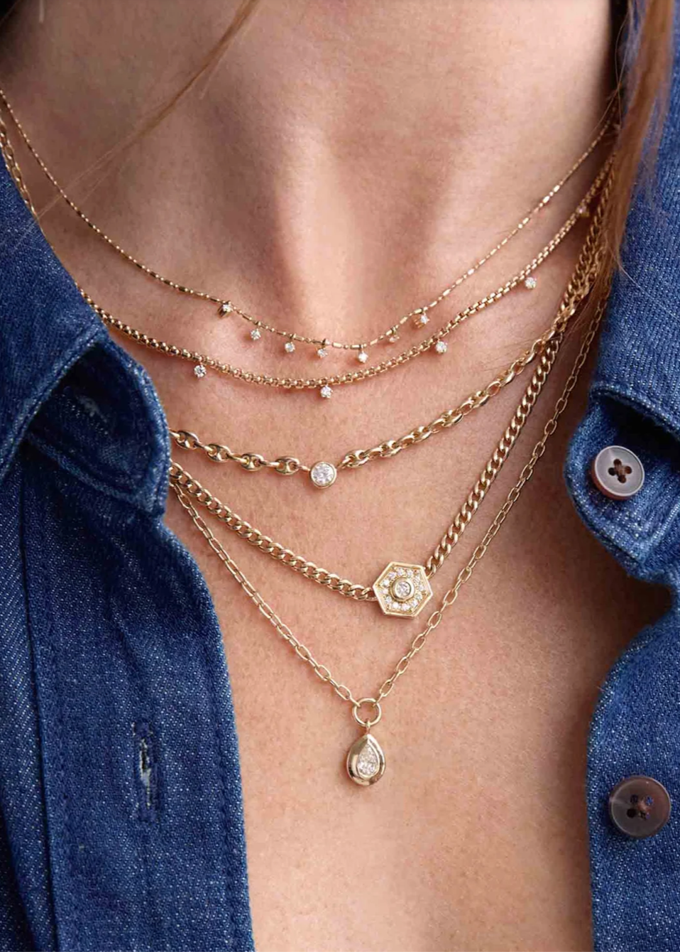 Zoe Chicco 14K Diamond Hexagon Neckalce