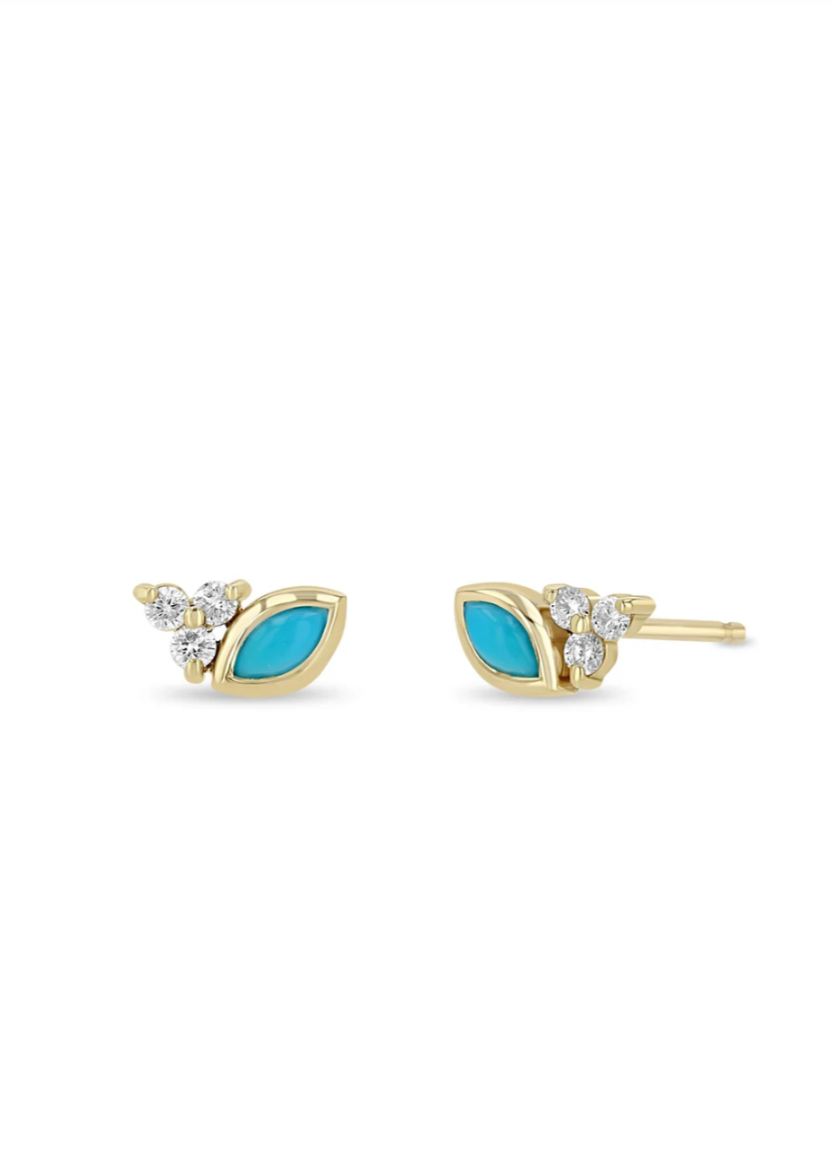 Zoe Chicco 14K Turquoise & Diamond Trio Stud