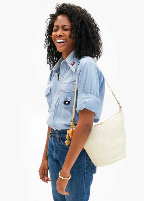 Clare V Petite Jeanne Woven Checker Cream