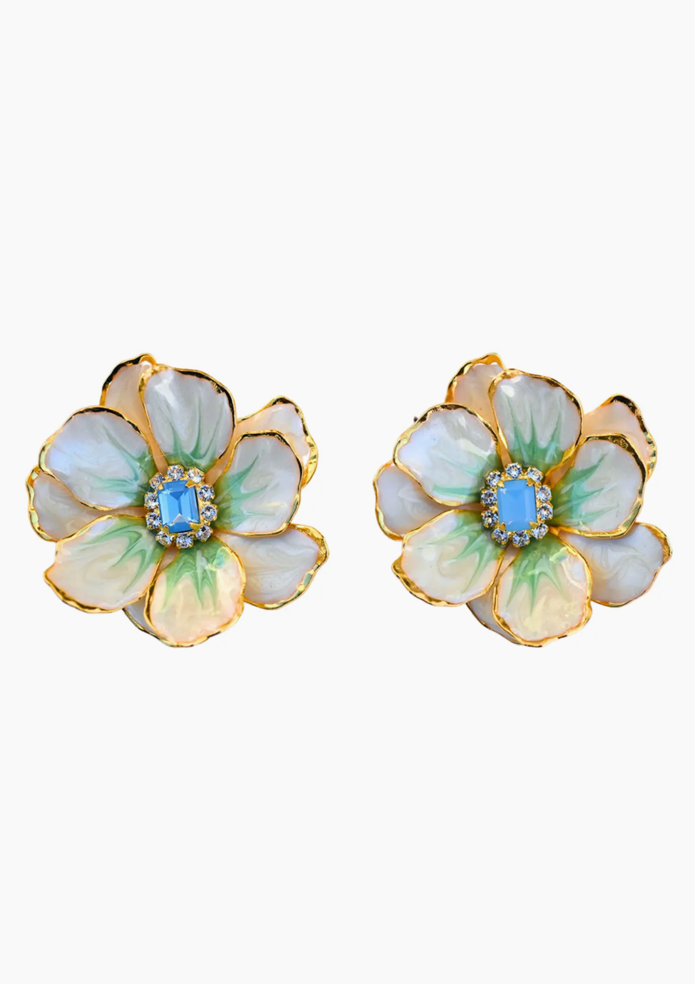Handpainted Flower Earrings Pearlized Green