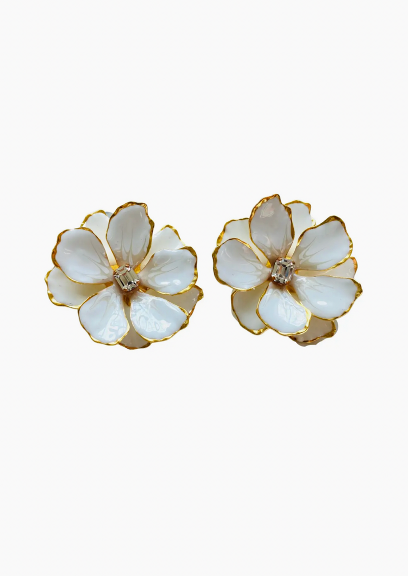 Handpainted Flower Earrings Pearlized White