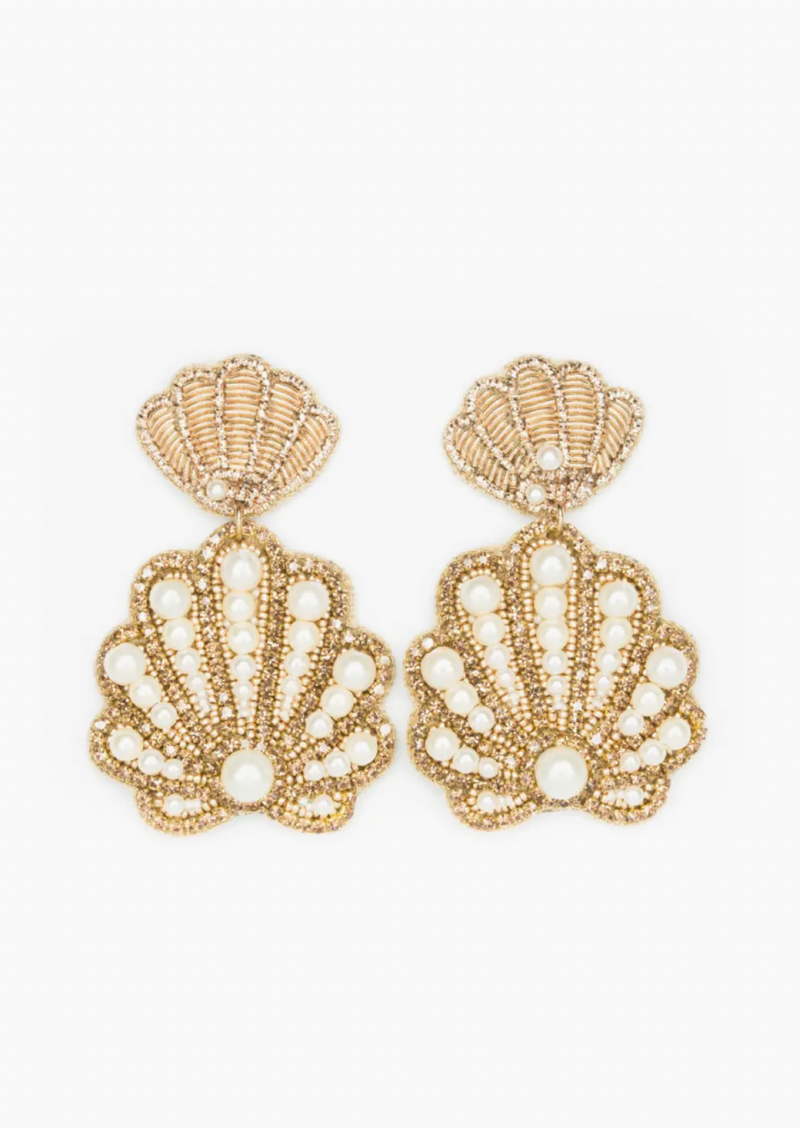 Gold and Pearl Seashell Earrings
