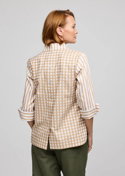 Aileen 3/4 Sleeve Stripe/Gingham Combo Blouse