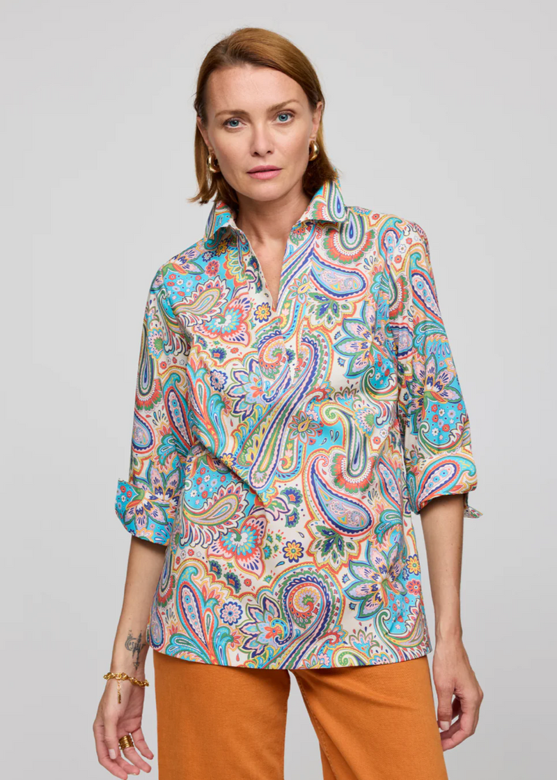 Vicky 3/4 Sleeve Multi Color Paisley Print Top