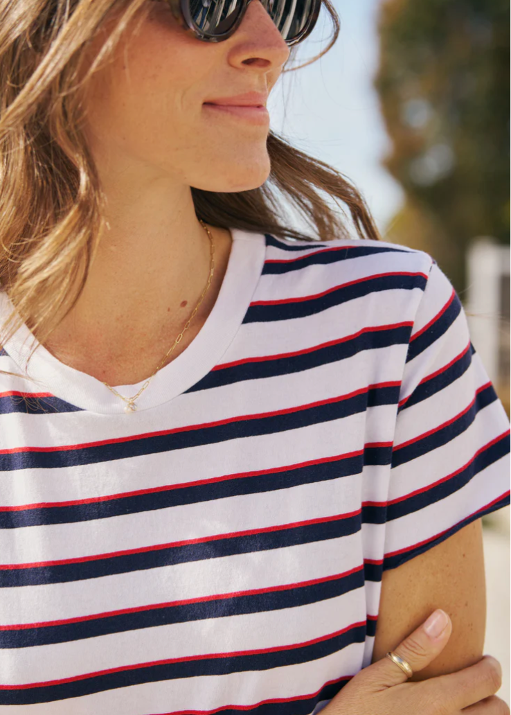 F&E Harper Red, Navy & White Stripe Dress