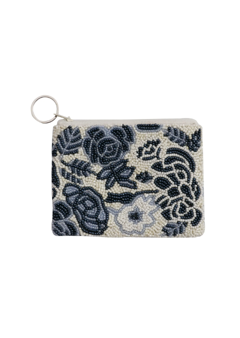 Blue Rose Beaded Coin Purse