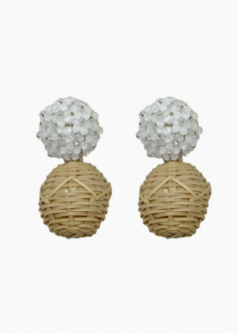 Rattan Ball Earrings White