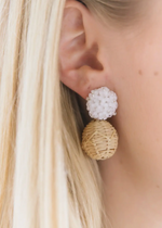 Rattan Ball Earrings White