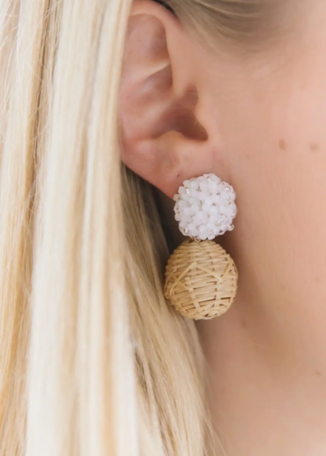 Rattan Ball Earrings White