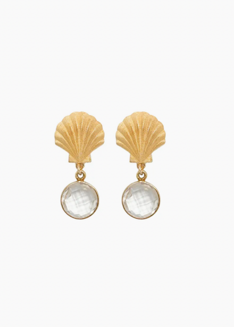 Ocean Shell Quartz Drop Clip-On Earrings