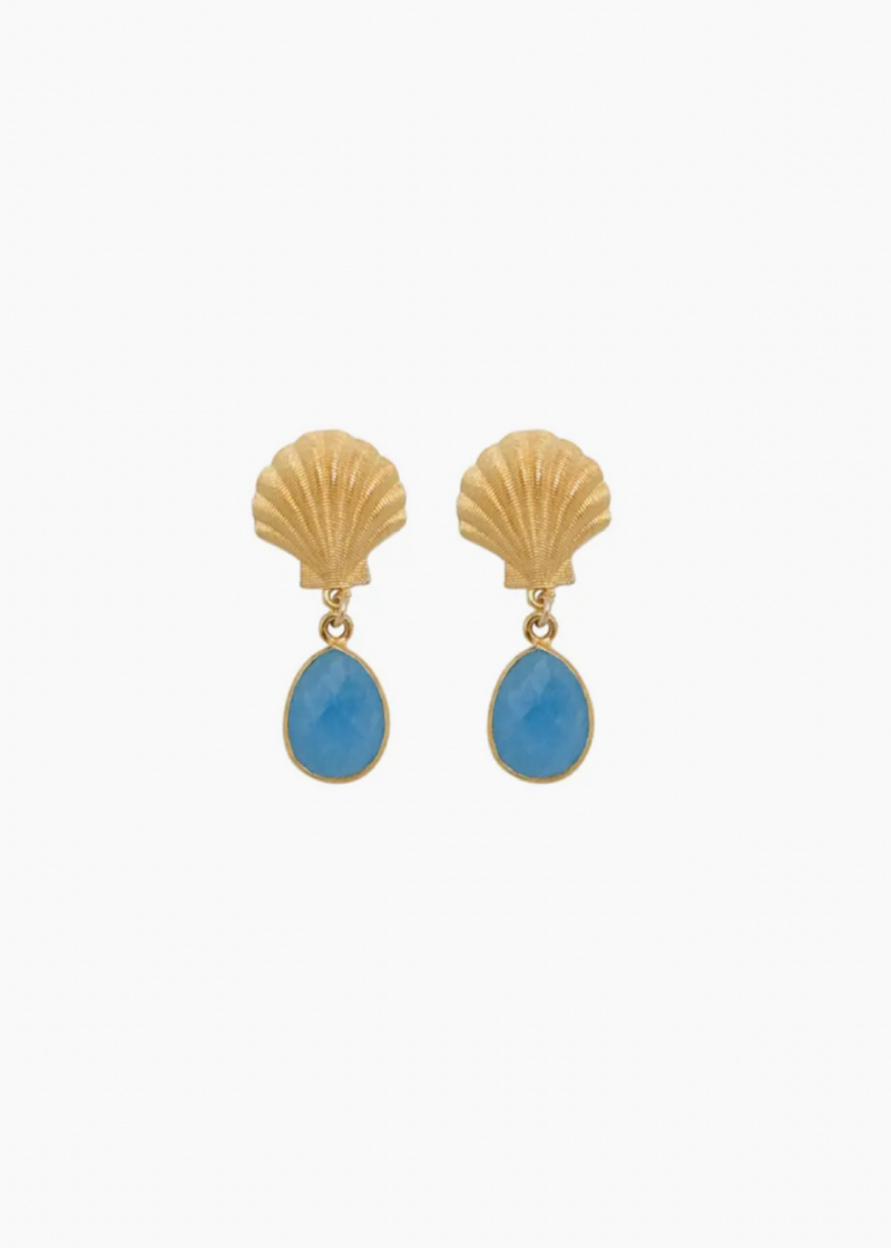 Shell Sky Blue Quartz Earrings
