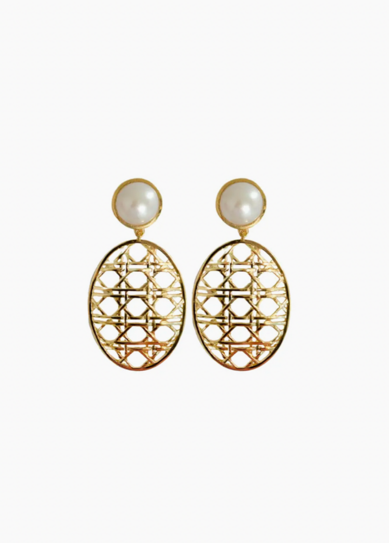 Remy Wicker Oval & Pearl Earrings
