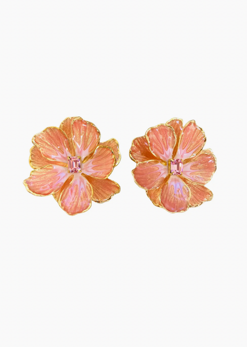 Coral Large Flower Post Earrings