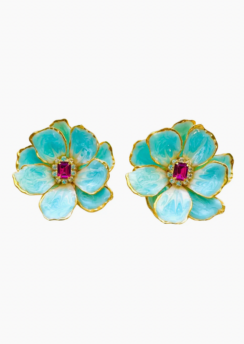 Turquoise Sea  Flower Post Earrings