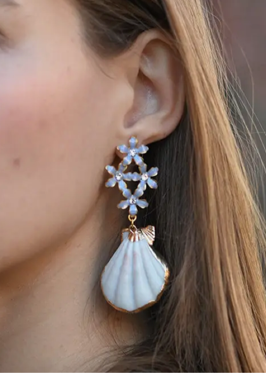 Floral Shell Drop Earrings