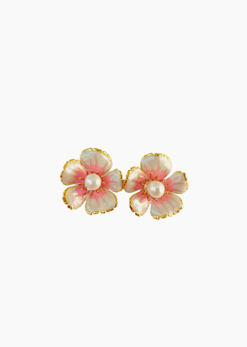 Pearl n' Pink Small Flower Earrings