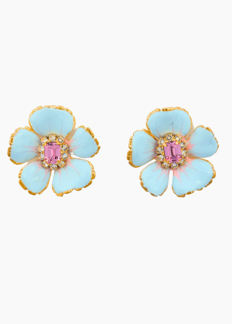 Small Handpainted Flower Earrings Blue