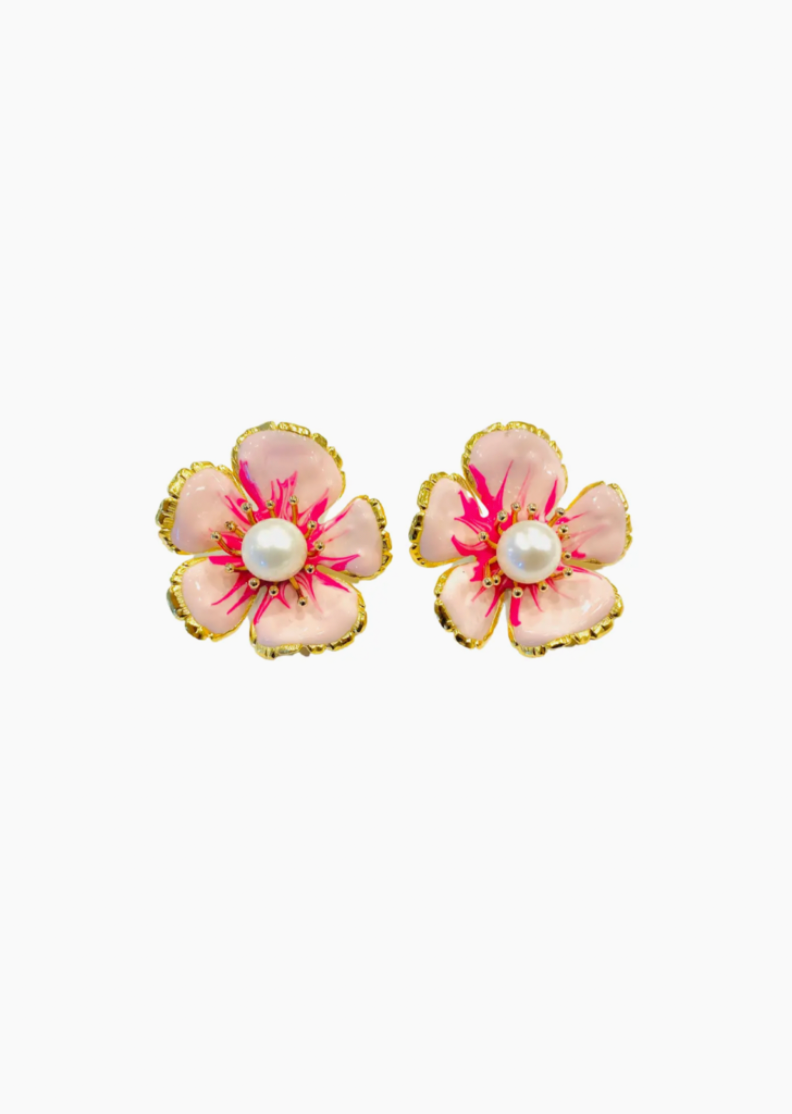 Pearl n' Fuchsia Small Flower Earrings
