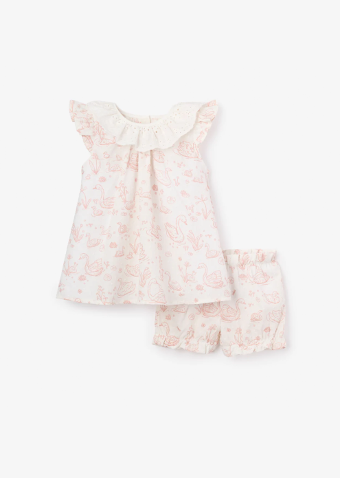 Swan Toile Swiss Dot Dress + Bloomer