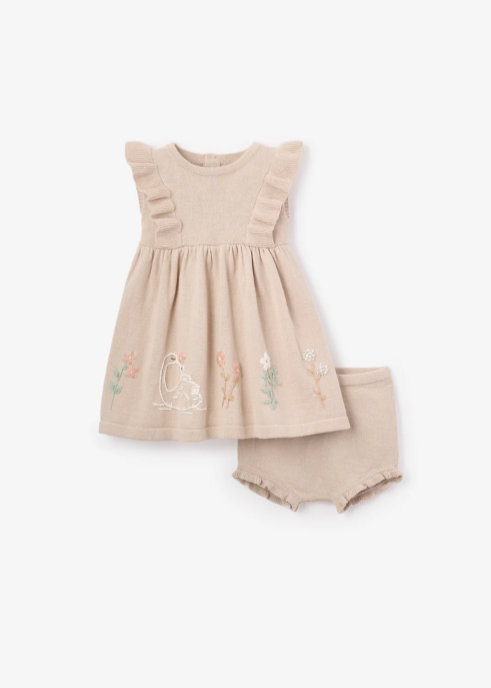 Embroidered Floral Cotton Knit Dress