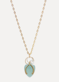 Aqua Chalcedony Wishbone Charm Necklace