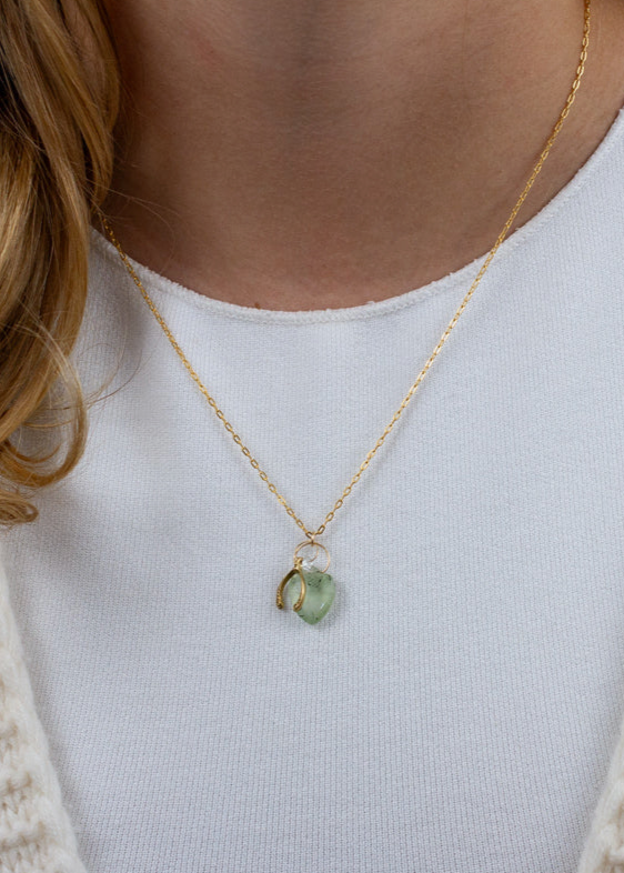 Aqua Chalcedony Wishbone Charm Necklace