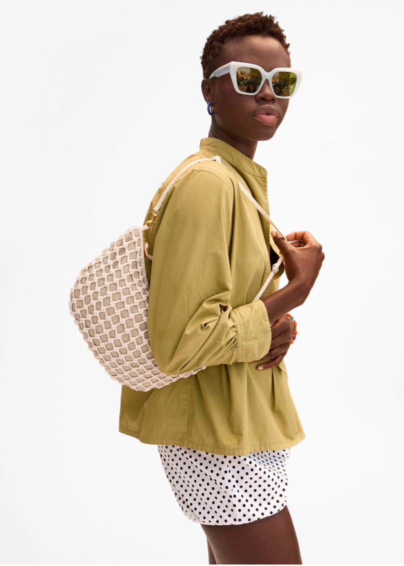 Clare V Lune White Knot Woven Leather