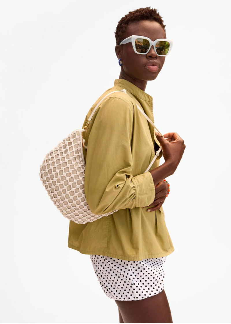 Clare V Lune White Knot Woven Leather