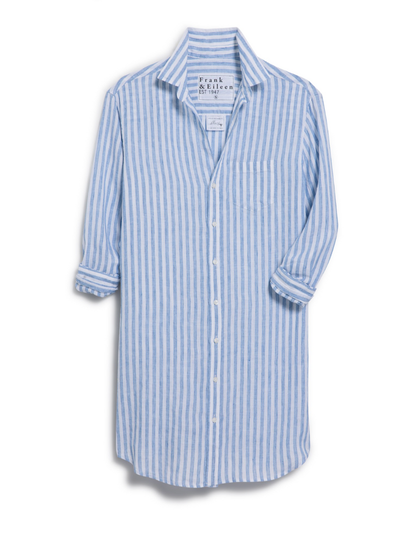 F&E Mary White & Blue Linen Stripe Dress