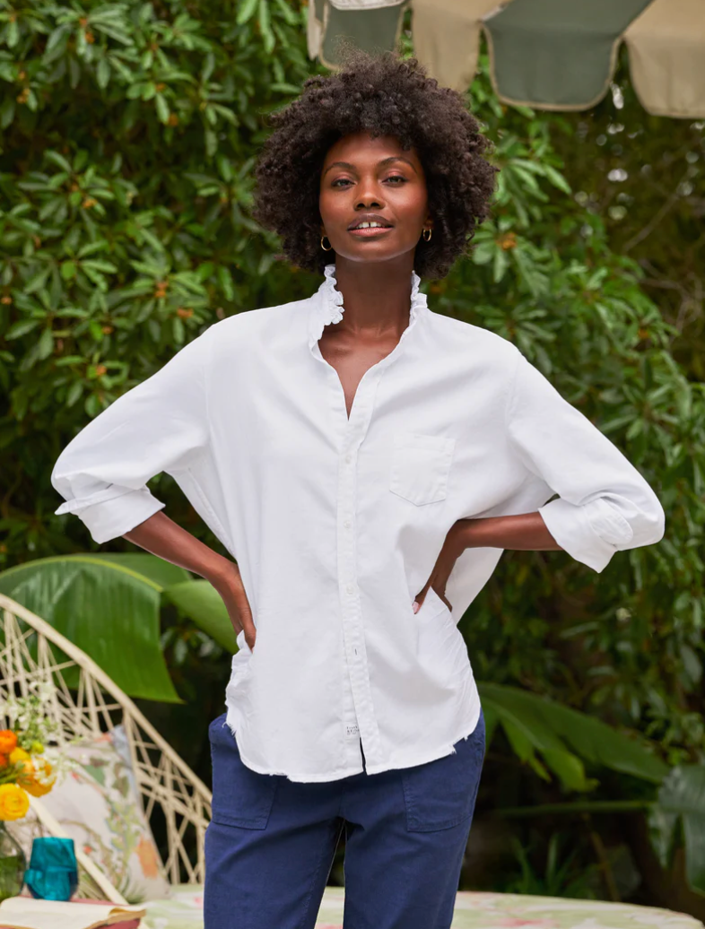 F&E Eileen White Ruffle Collar Button-Up Shirt