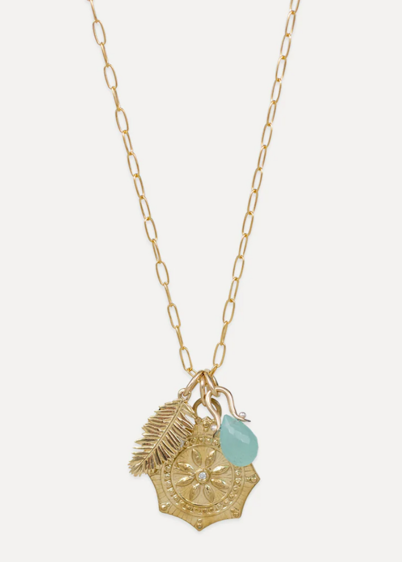 Aqua Chalcedony Mandala Charm Necklace