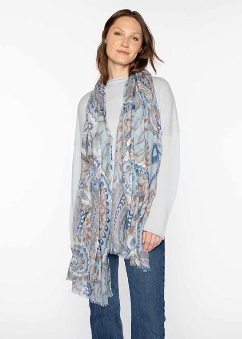 Kinross Paisley Print Scarf Ice Blue