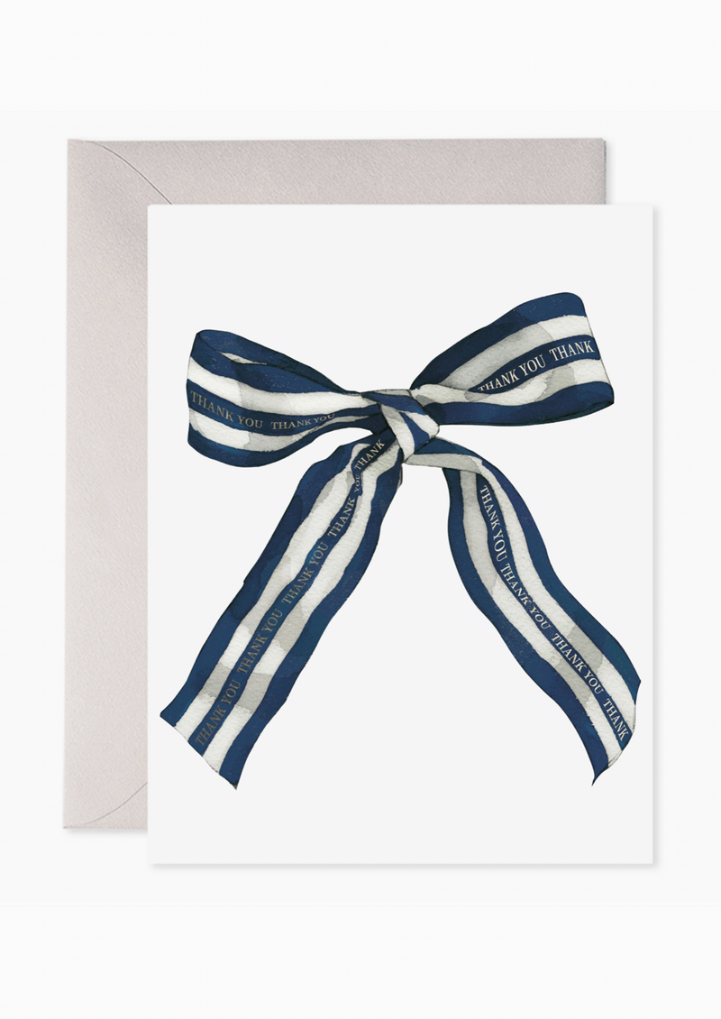 Navy Striped Bow Thank You Greeting Card