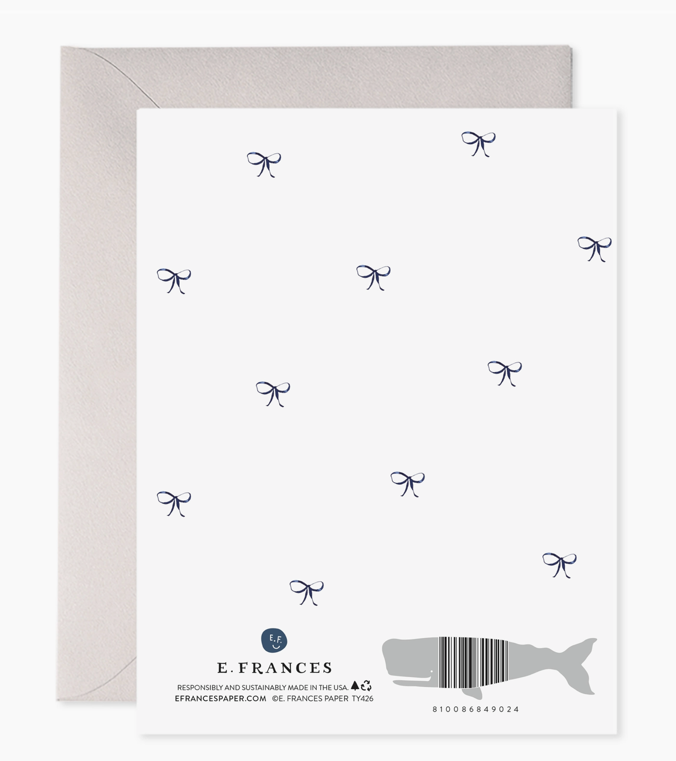 Navy Striped Bow Thank You Greeting Card