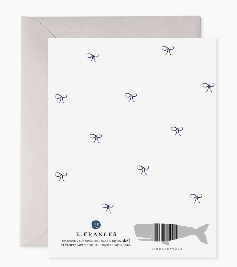 Navy Striped Bow Thank You Greeting Card