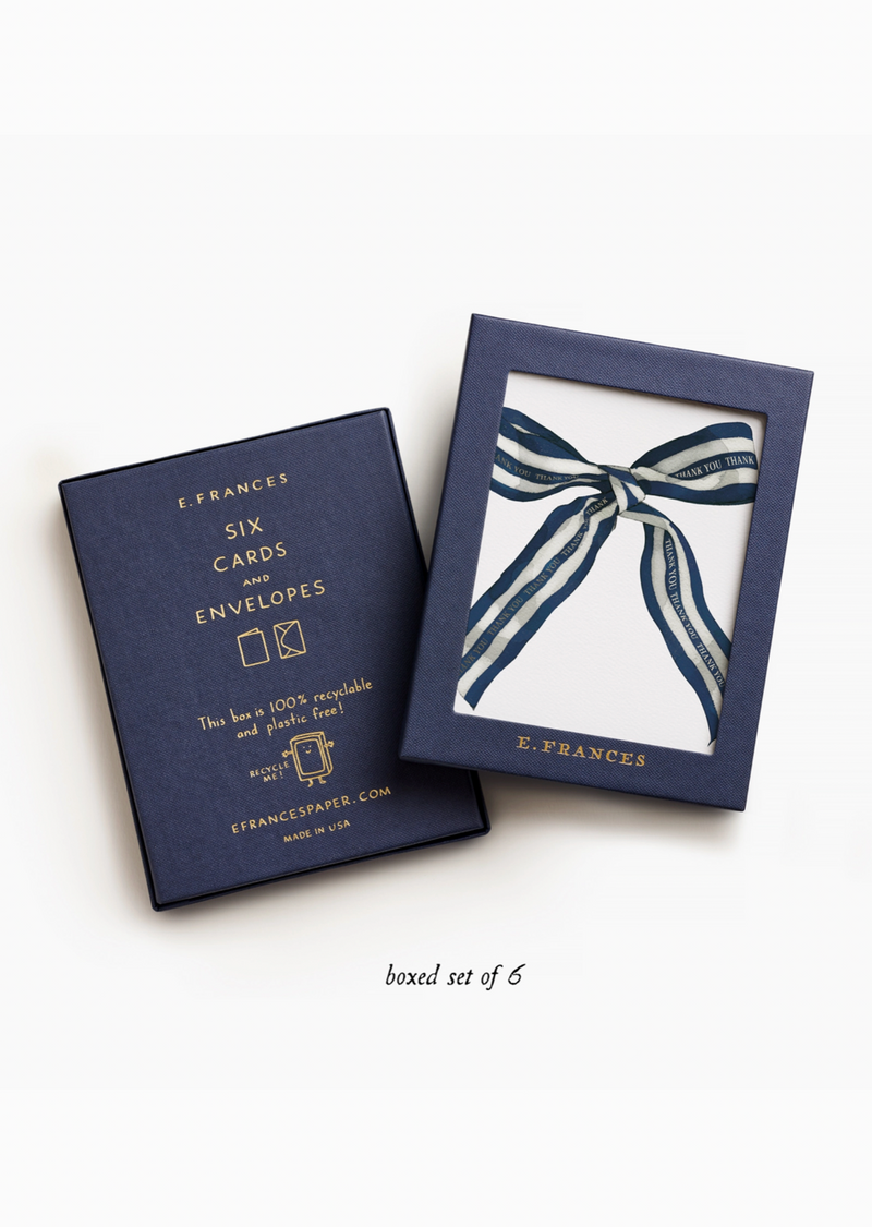 Navy Striped Bow Thank You Cards Set of 6