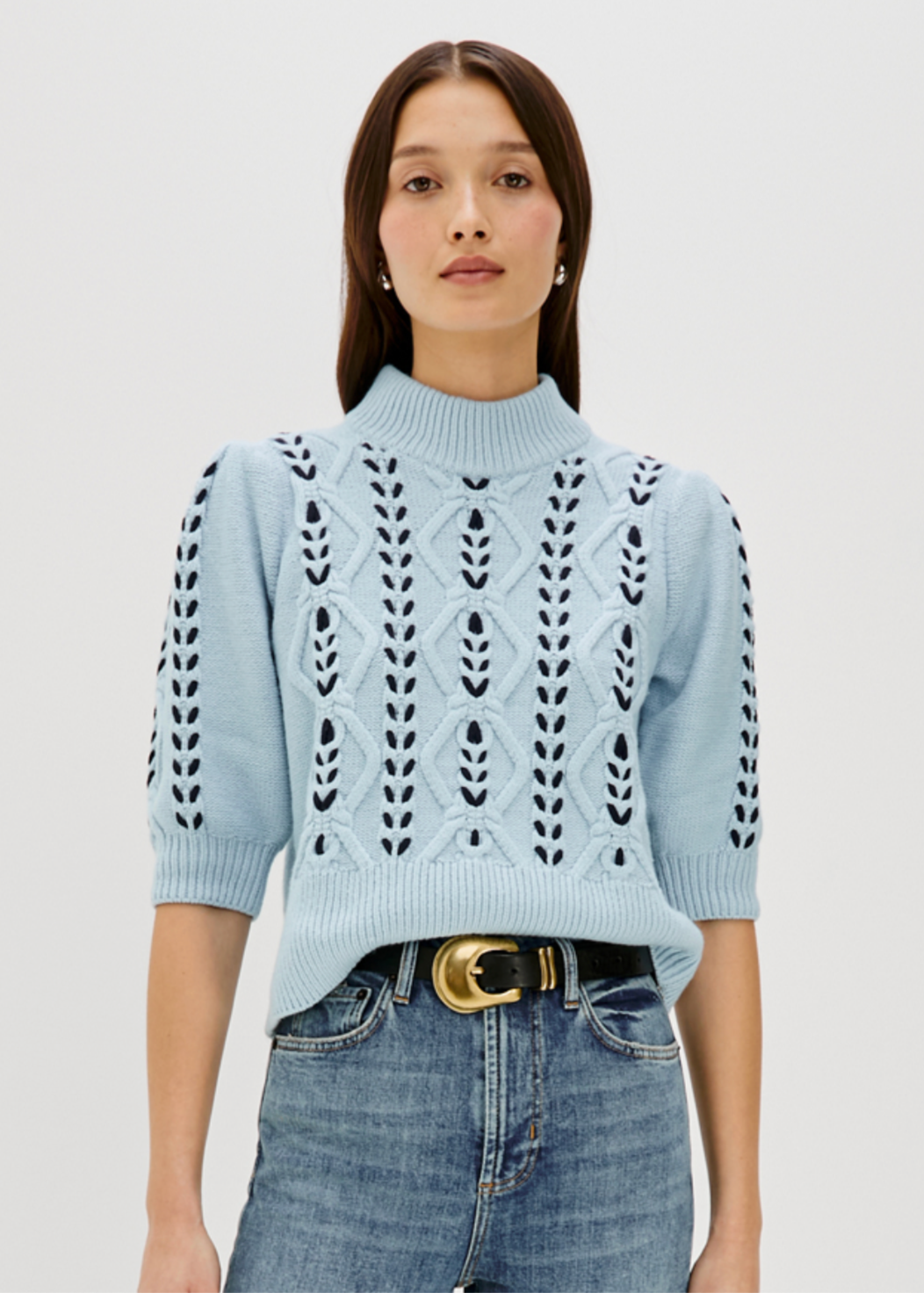 トップス luijewelry knit05 Unbalanced Crew Neck Knit, Topaz