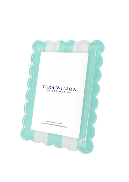 Pastel Turqoise & White Stripe Scallop Frame