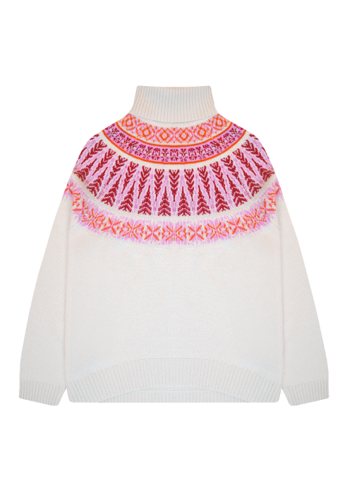 Jumper 1234 Fairisle Roll Collar Rose