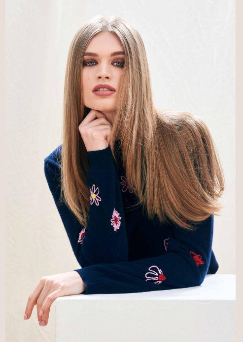 Jumper 1234 Floral Tribute Crew Navy